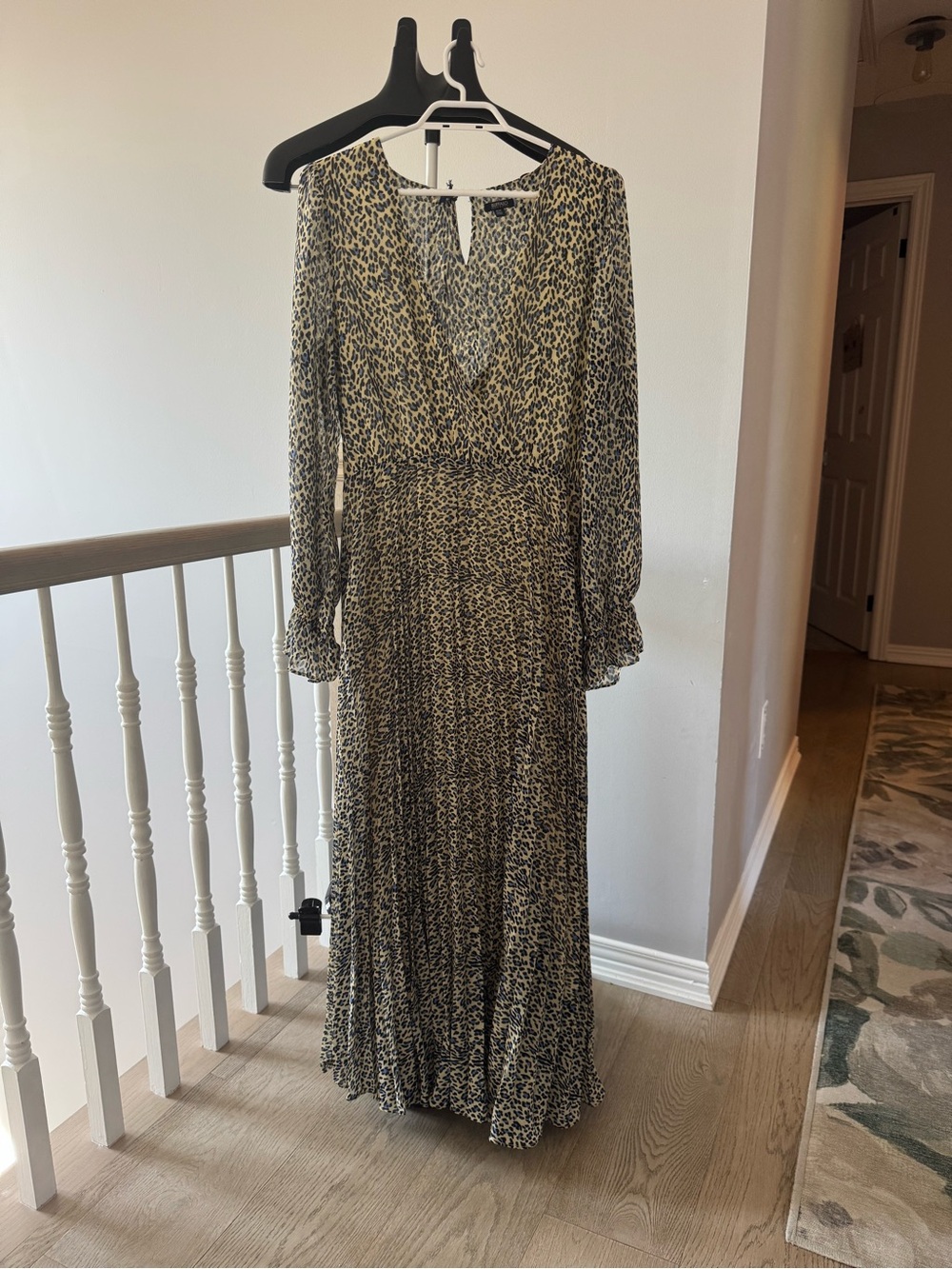 Buffalo David Bitton Beige and Black Leopard Long Sleeve Maxi Dress